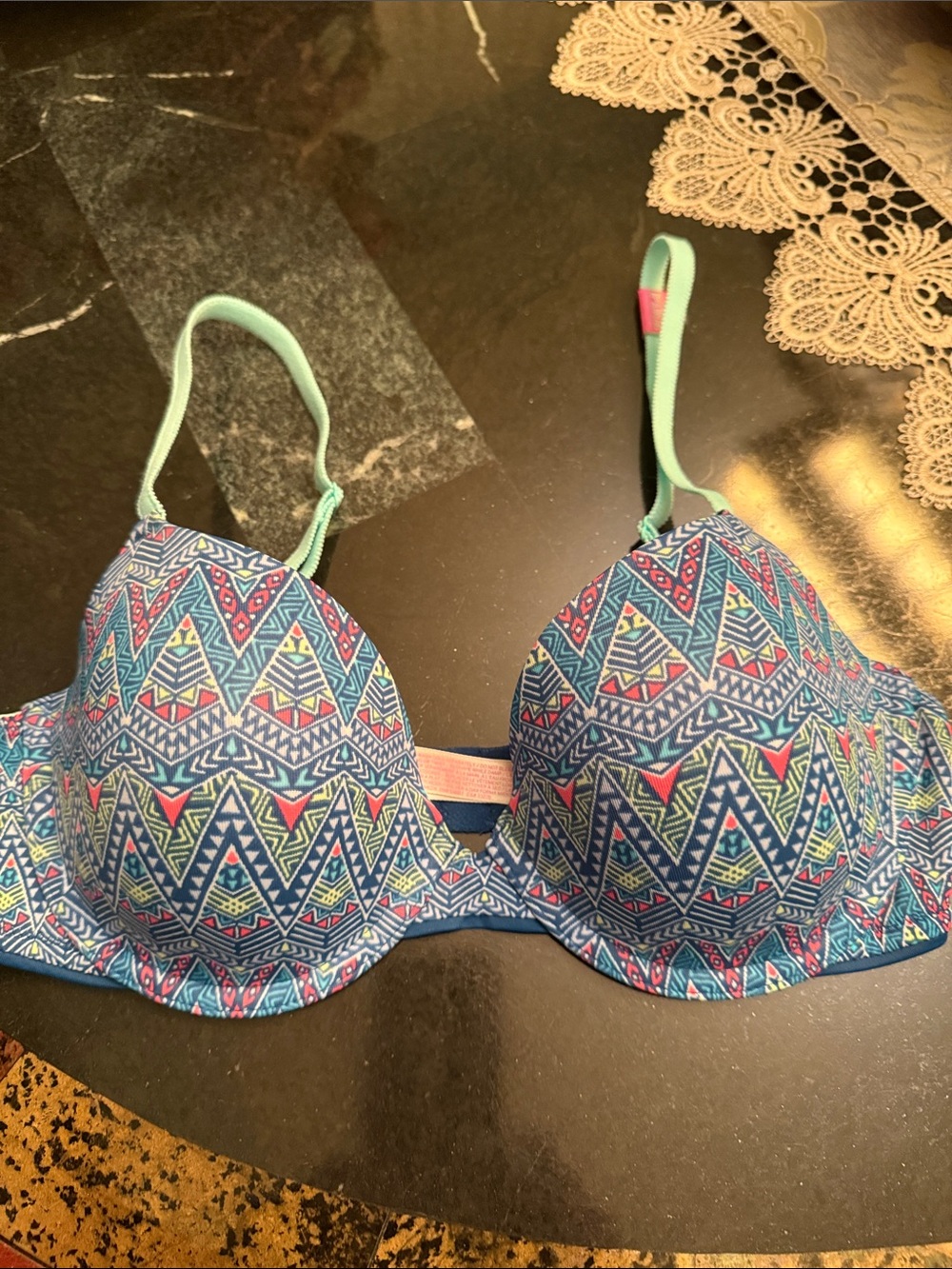 PINK Victoria's Secret Blue Multi-Color Patterned 01 15 RARE
